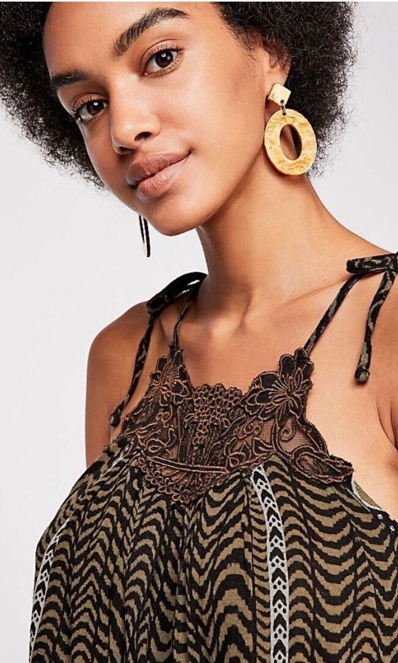 Free People Wild At Heart Black Jungle Love Printed Tank L